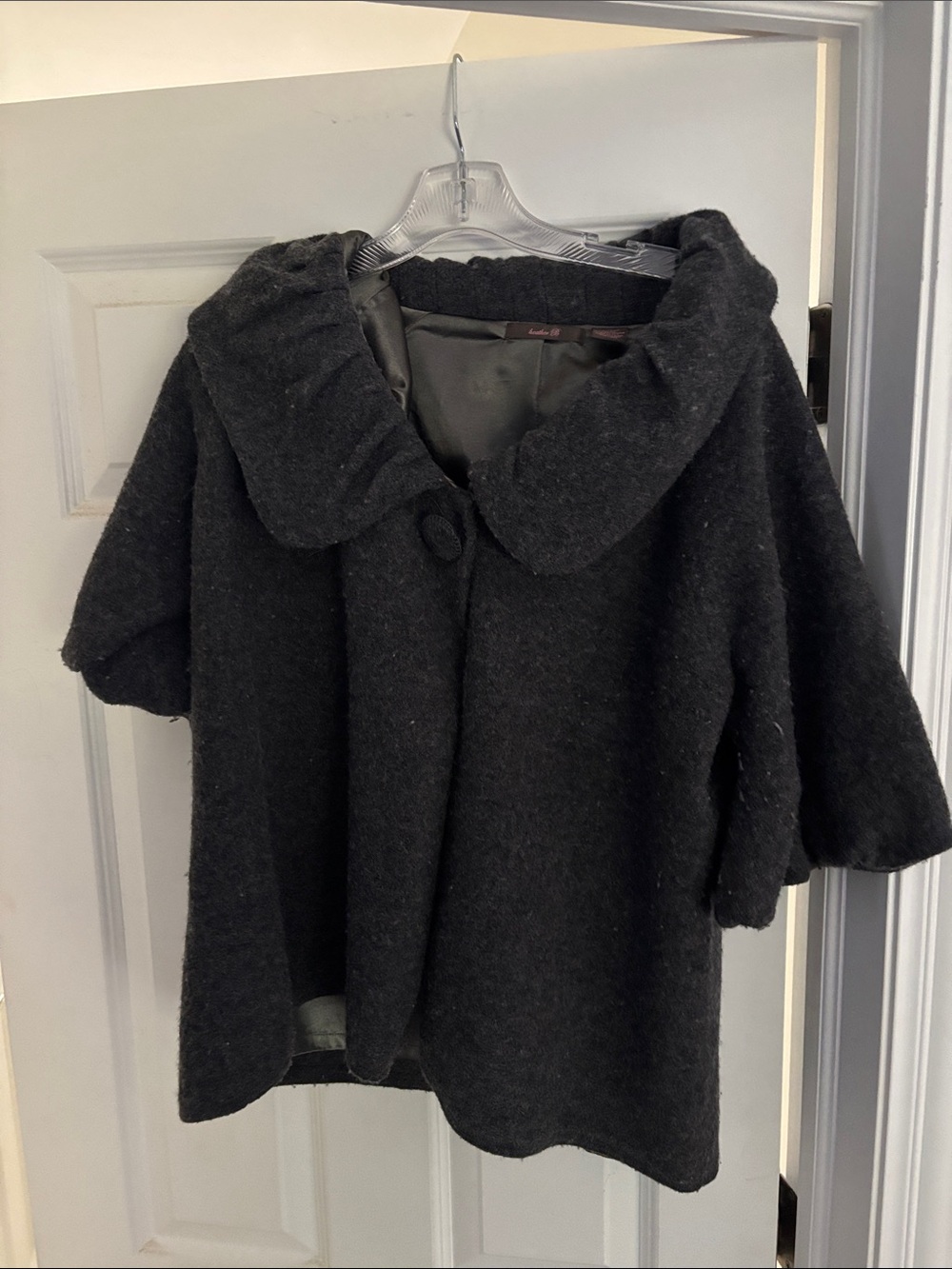Heath Ceramics Charcoal Black Wool-Blend Short Cape with Peter Pan Collar